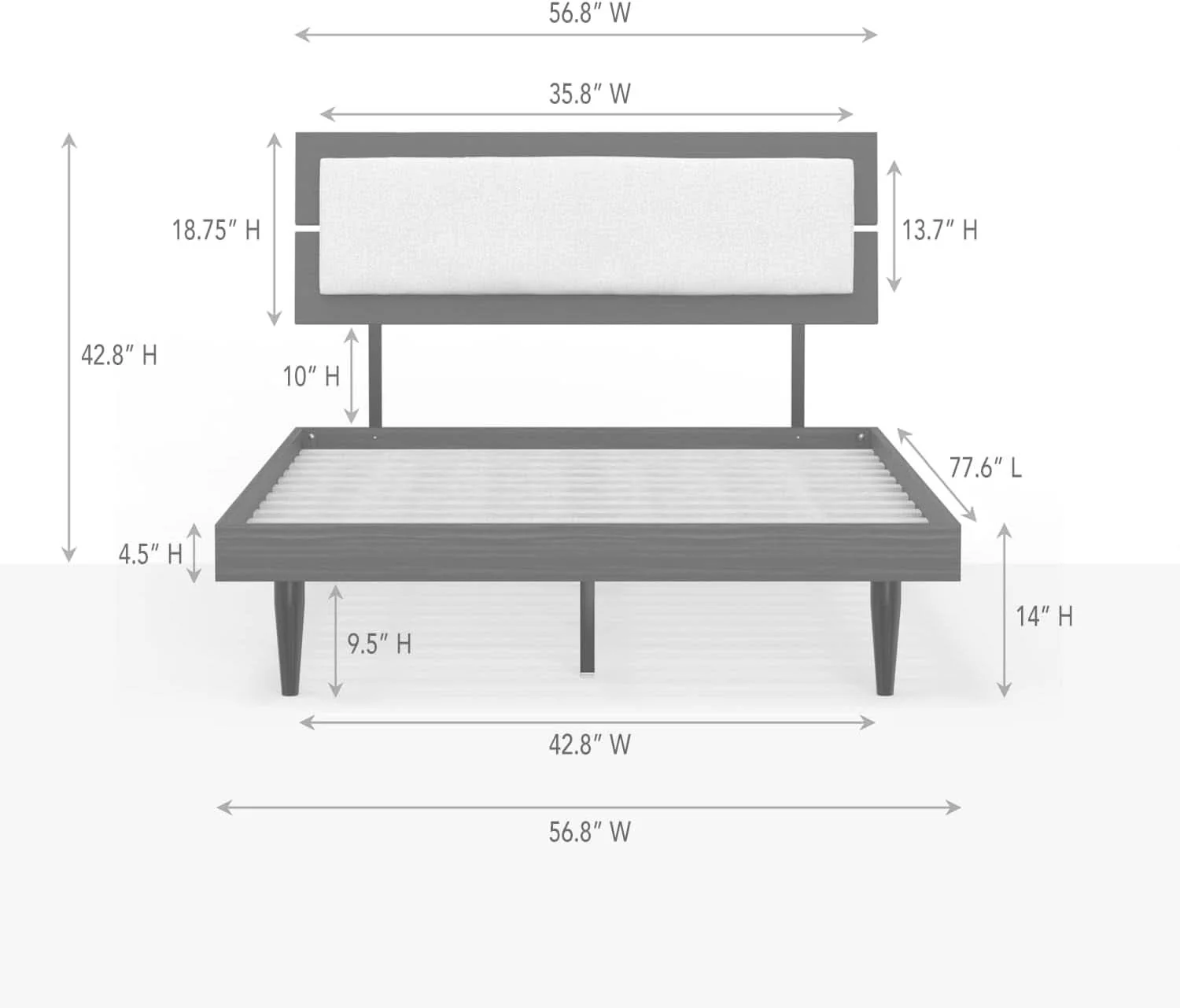 Comfortable Solid Wood Platform Bed Black Adjustable Headboard Safe