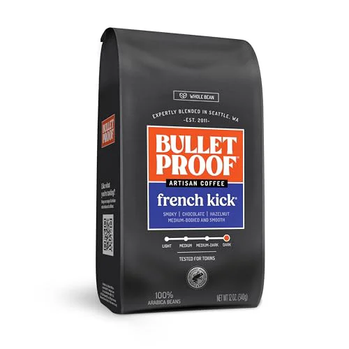 Stylish French Kick Dark Roast Whole Bean Coffee 12 Ounce Natural