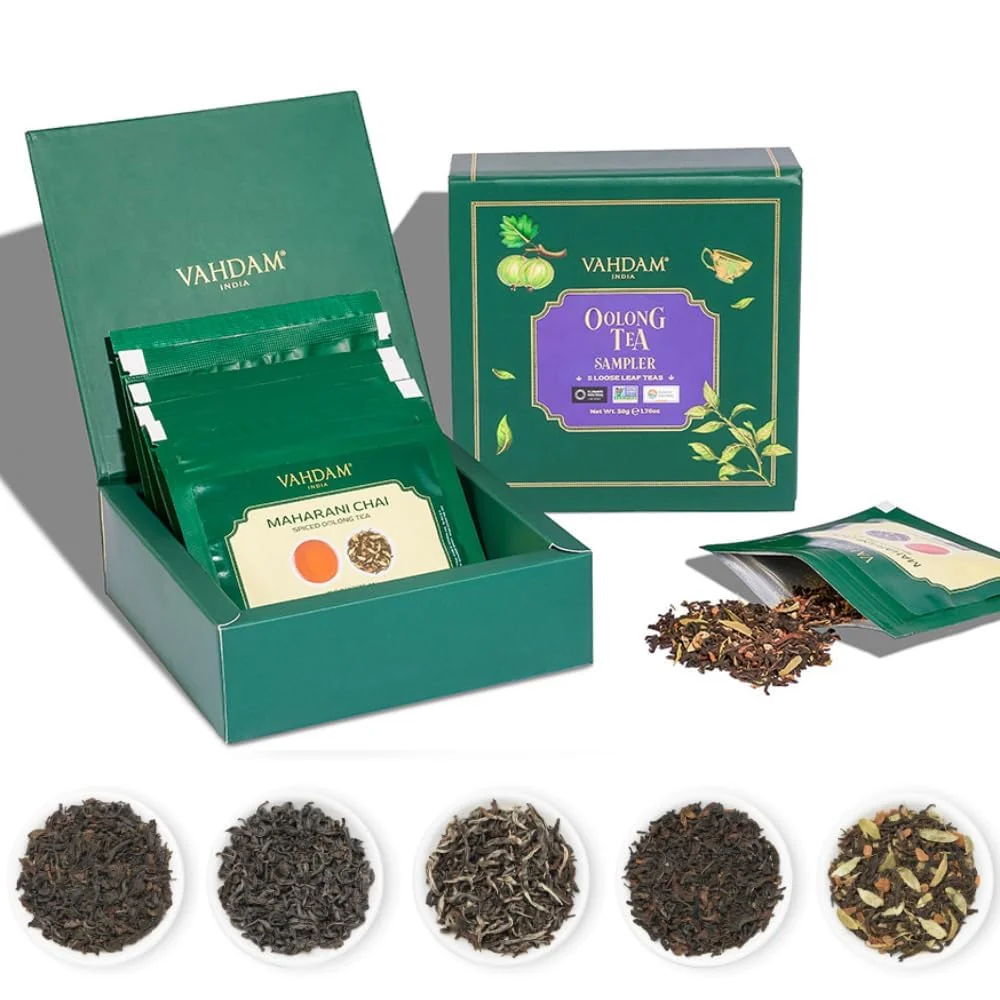 High-Performance Vahdam Assorted Oolong Tea Sampler Gift Set 5 Flavors – Gluten- Non-GMO 5 Unblended Loose Leaf Teas Tea Variety Pack Gift for Women Men Fine Crafted