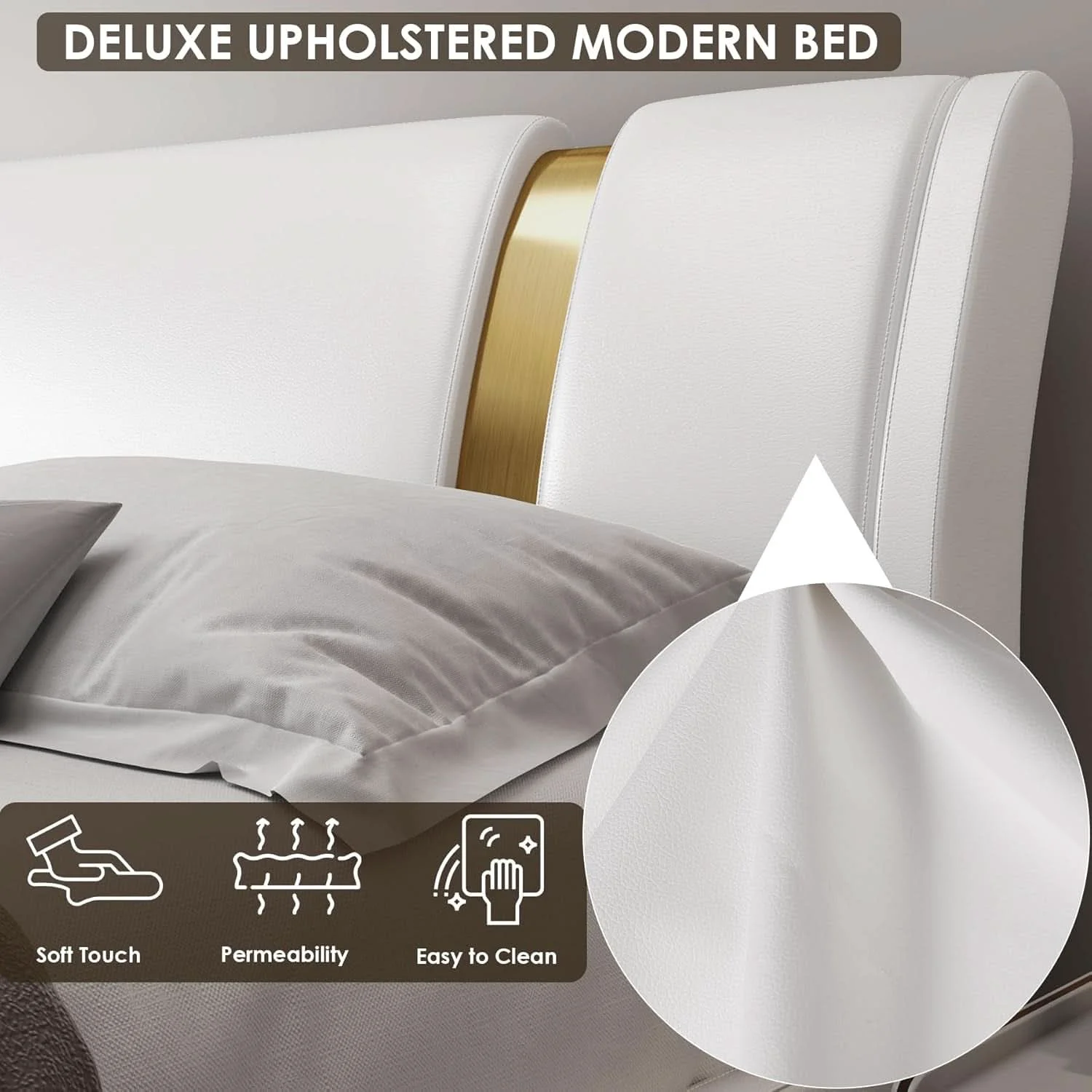 Responsible Queen White Faux Leather Platformbed Bed Headboard Unique