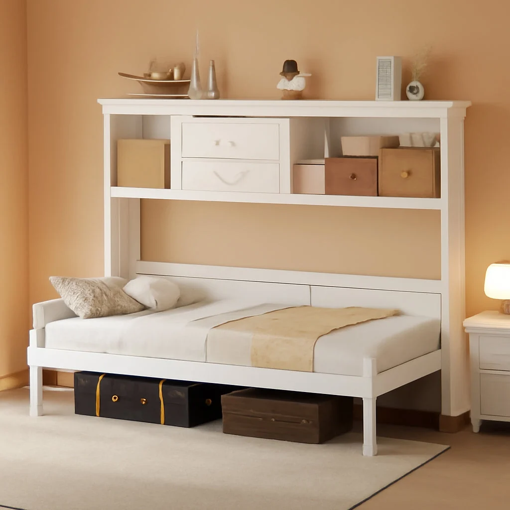 Reusable Twin Murphy Bed With Multi Compartmental Storage White Genuine