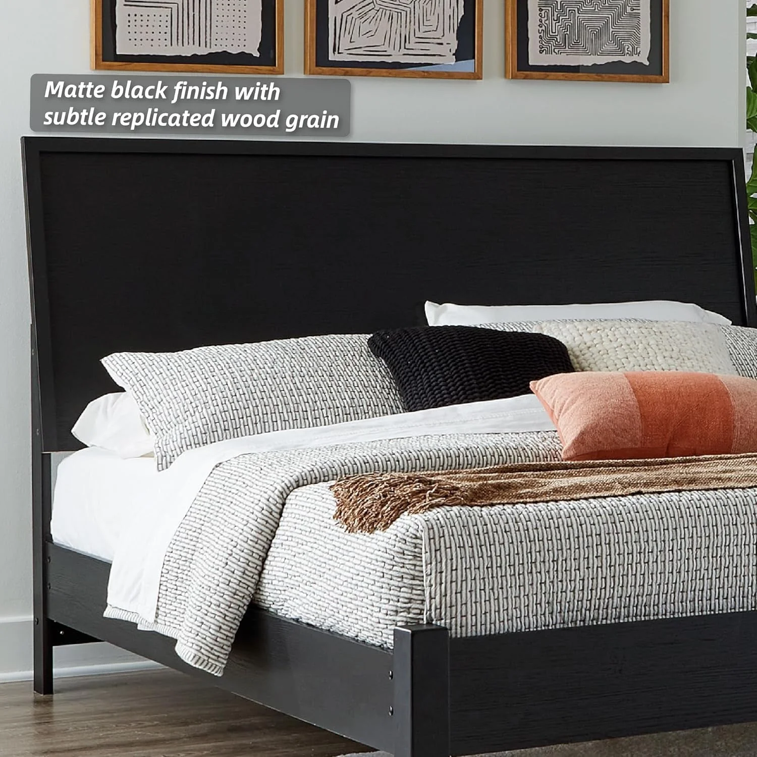 High-Grade King Platform Bed Black Matte Finish Engineered Wood Prestigious