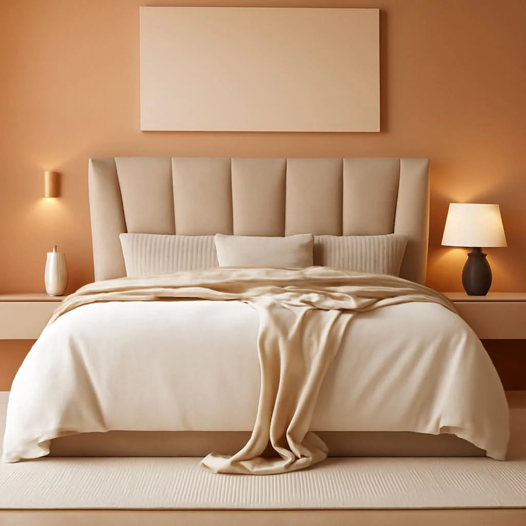 Lightweight King Size Upholstered Bed Frame Beige Geometric Headboard Smart