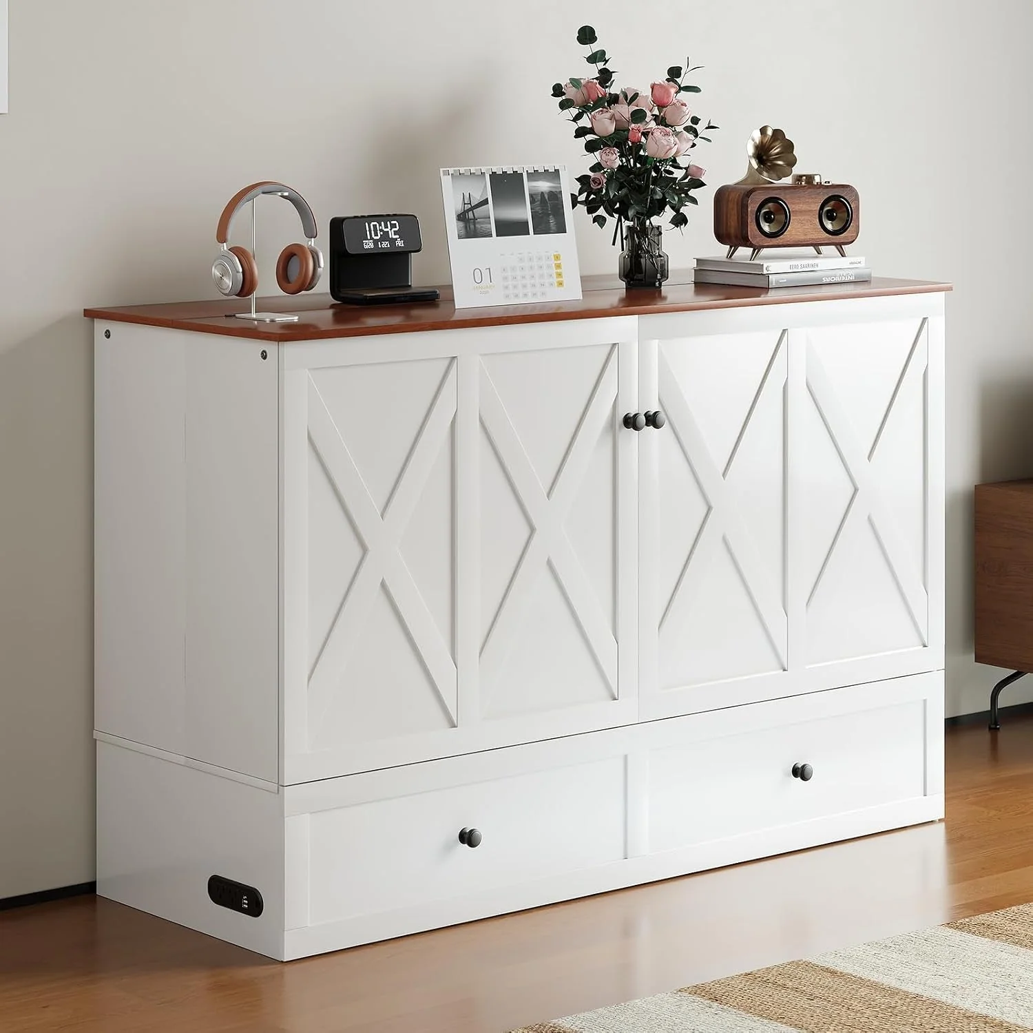 Certified White Queen Murphy Cabinetry Bed Mattress Included Classic