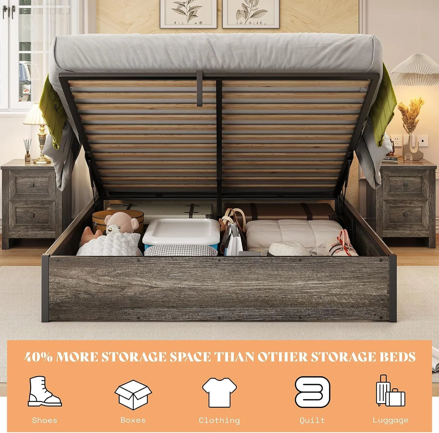 Fast Full Sized Industrial Underbed Storage Bed Frame Lift Classic