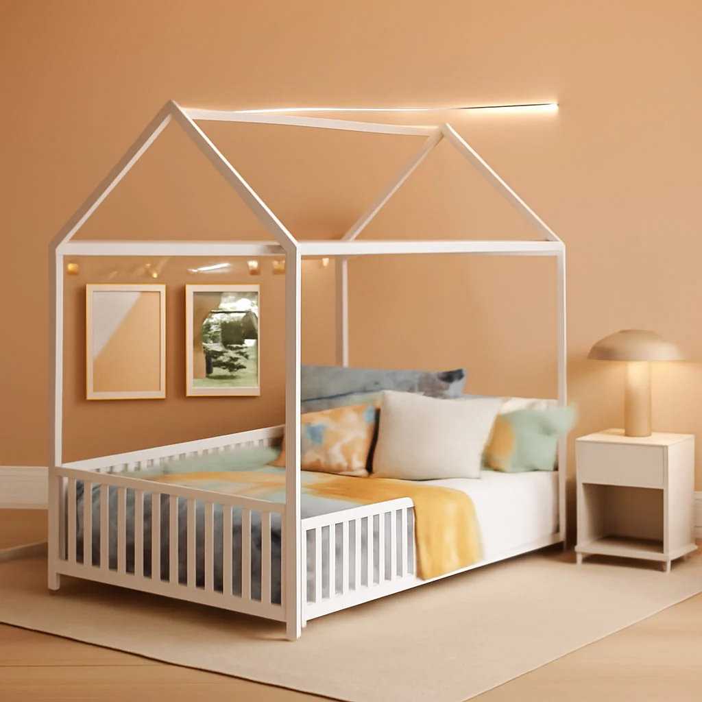 Exceptional Premium Powder Coated Metal Montessori Floor Bed White Organic