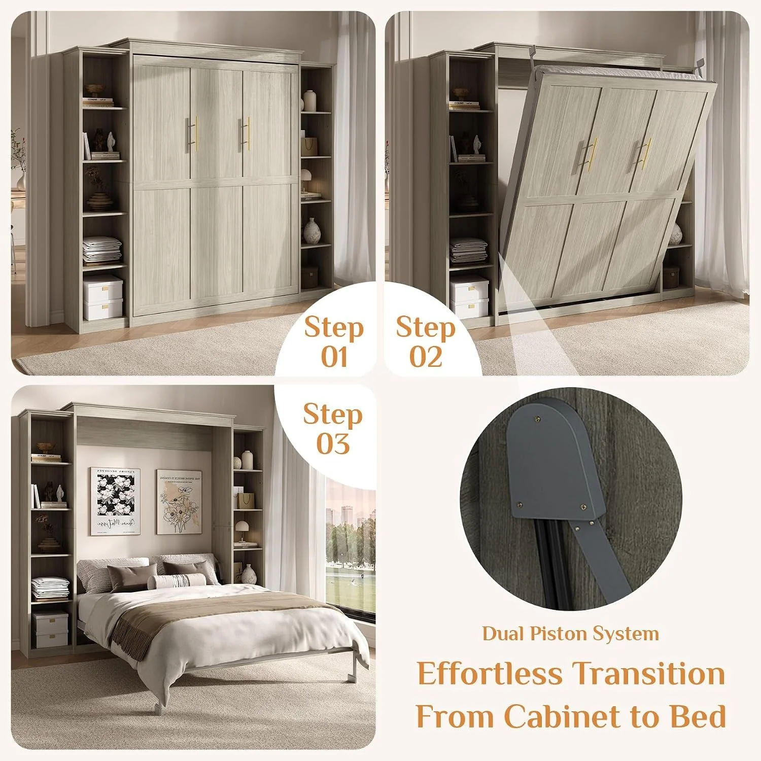 Optimized Queen Murphy Bed Cabinet Grey Space-Saving Solution Crafted