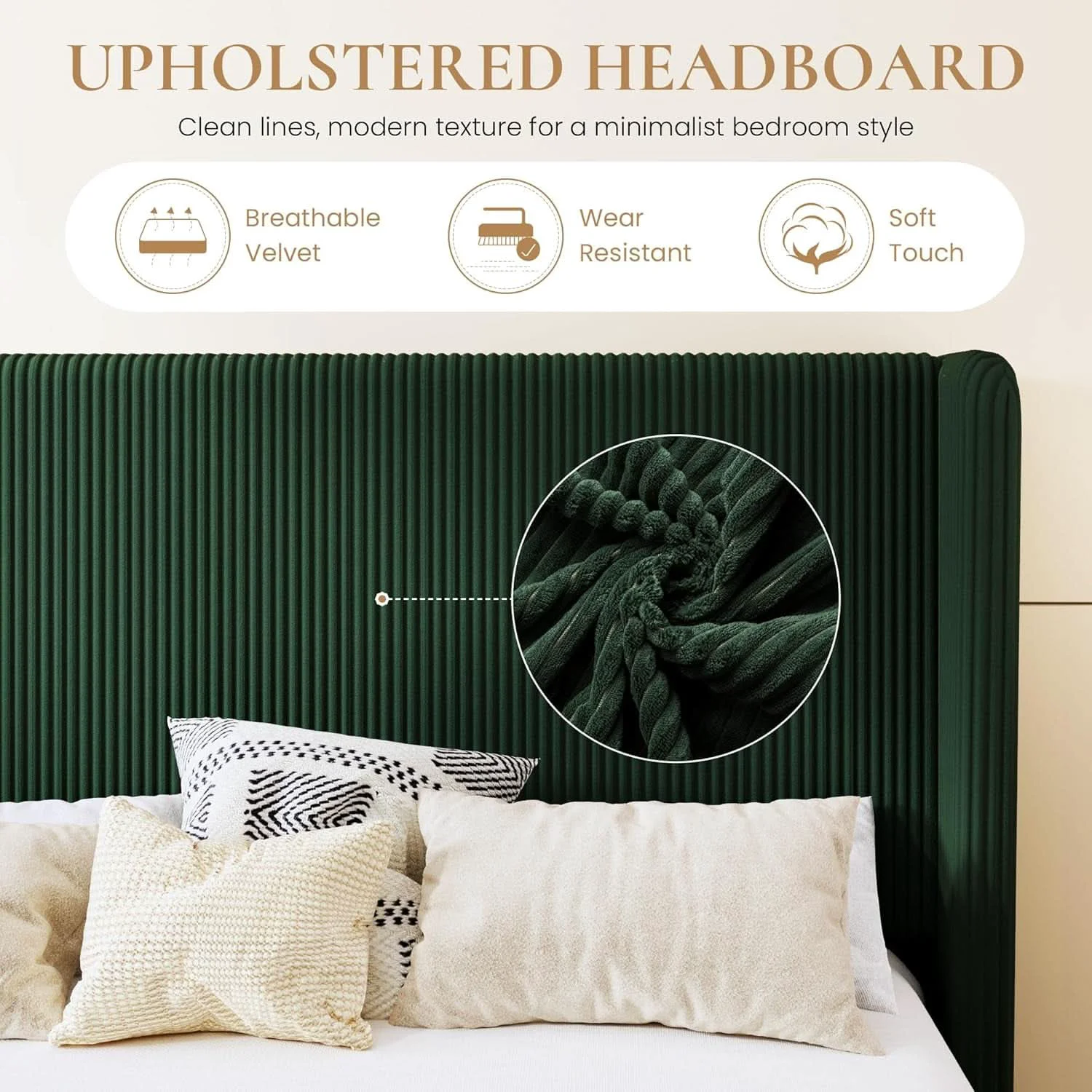 Outstanding Queen Size Corduroy Upholstered Dark Green Bed Frame Prestigious