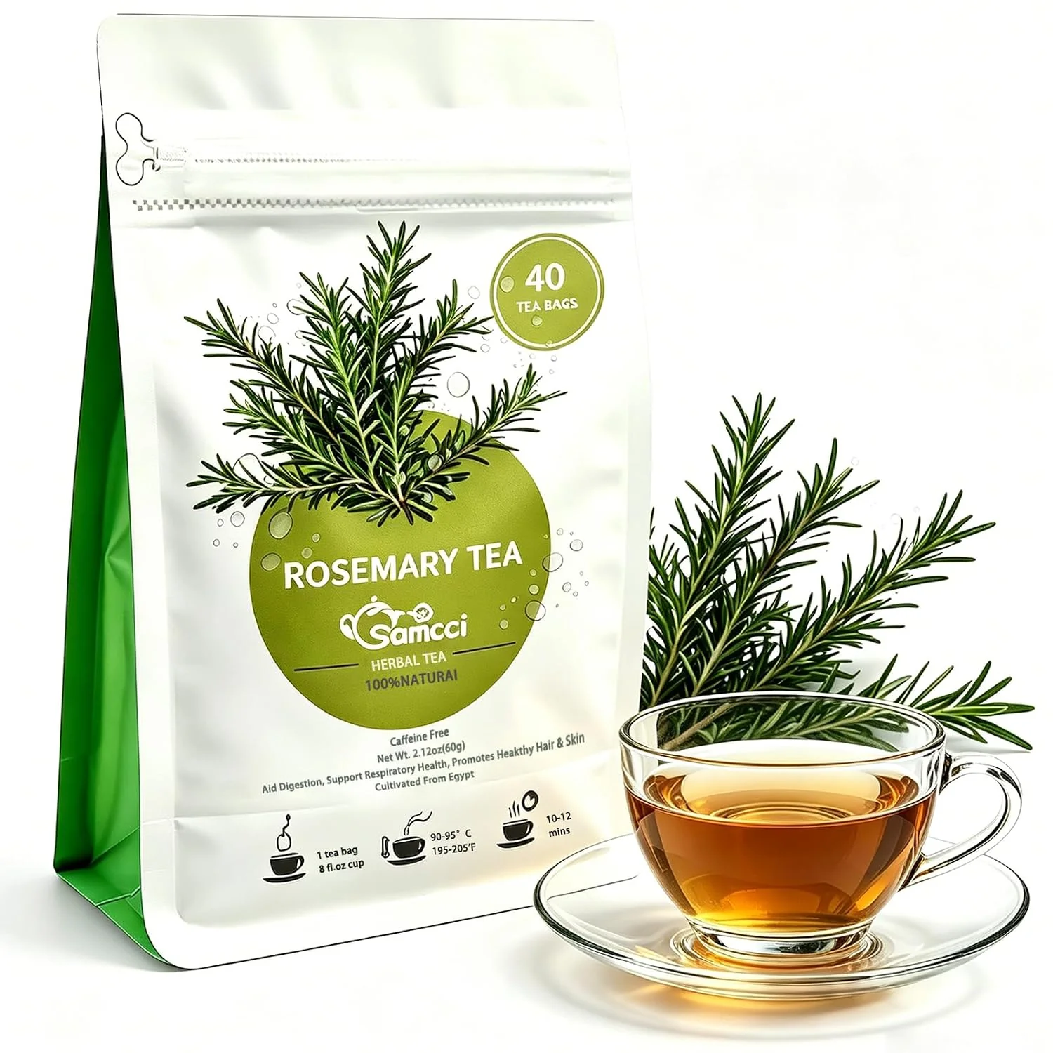 Powerful Samcci Rosemary Tea Bags 40 Count Pure Dried Rosemary Leaves Herbal Tea Te De Romero Distinct Flavor amp Support Digestion No Additives Non-GMO Caffeine- Resealable Pouch Fashionable