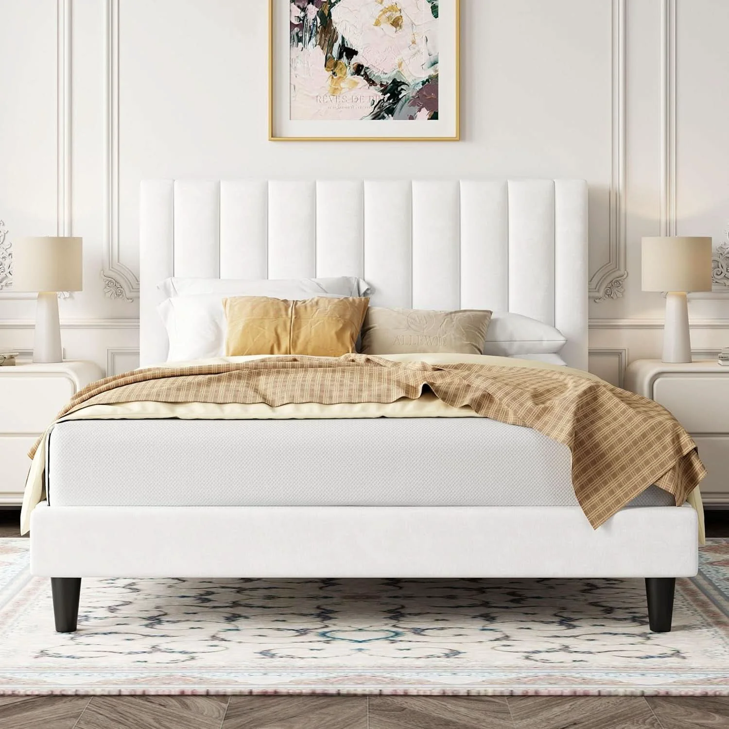 Organic Queen Velvet Upholstered Bed Frame With Tufted Headboard Crafted