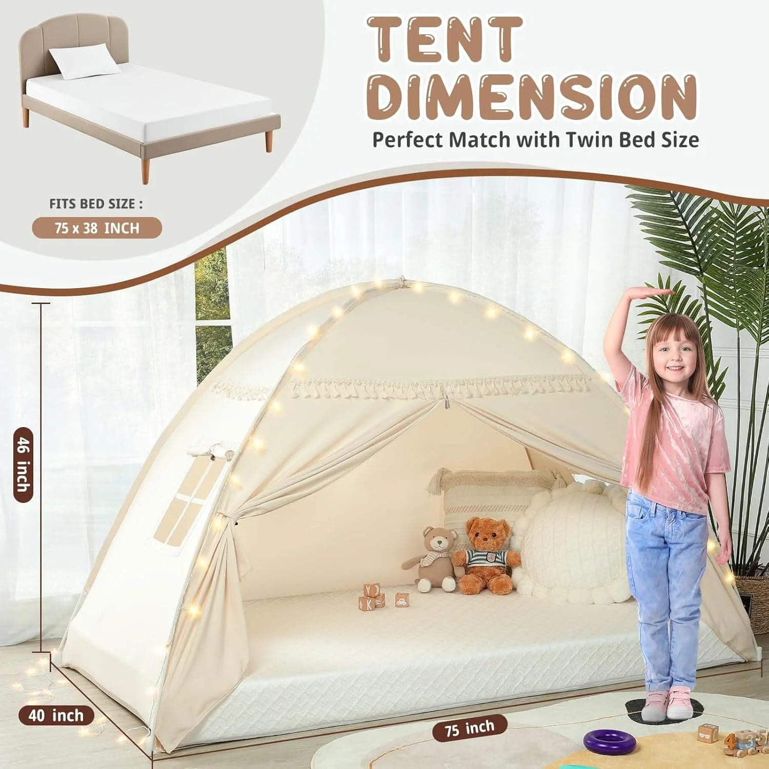 Trendy Golden Beige Premium Toddler Canopy Bed Tent Privacy Elegant