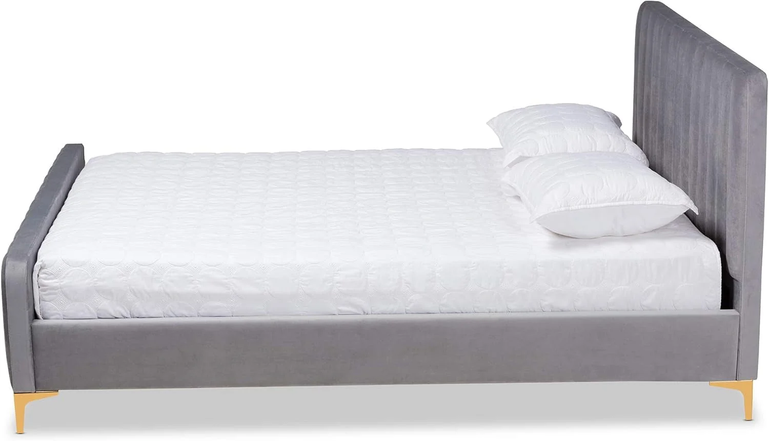 Premium Material Queen Size Luxurious Grey Velvet Upholstered Platform Bed Efficient