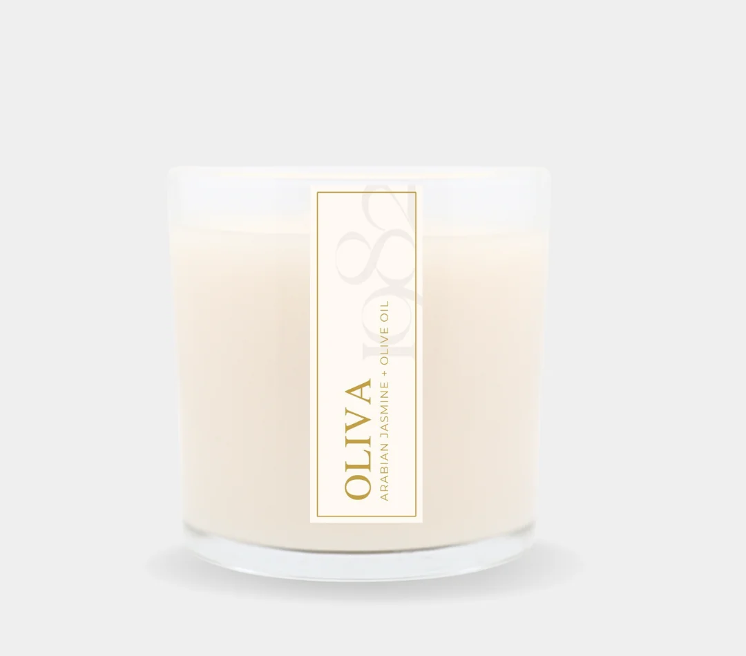 Smart Oliva 14 oz Double Wick – Notes Arabian Jasmine Blossoms Pressed Olive Oil Avocado Sustainable