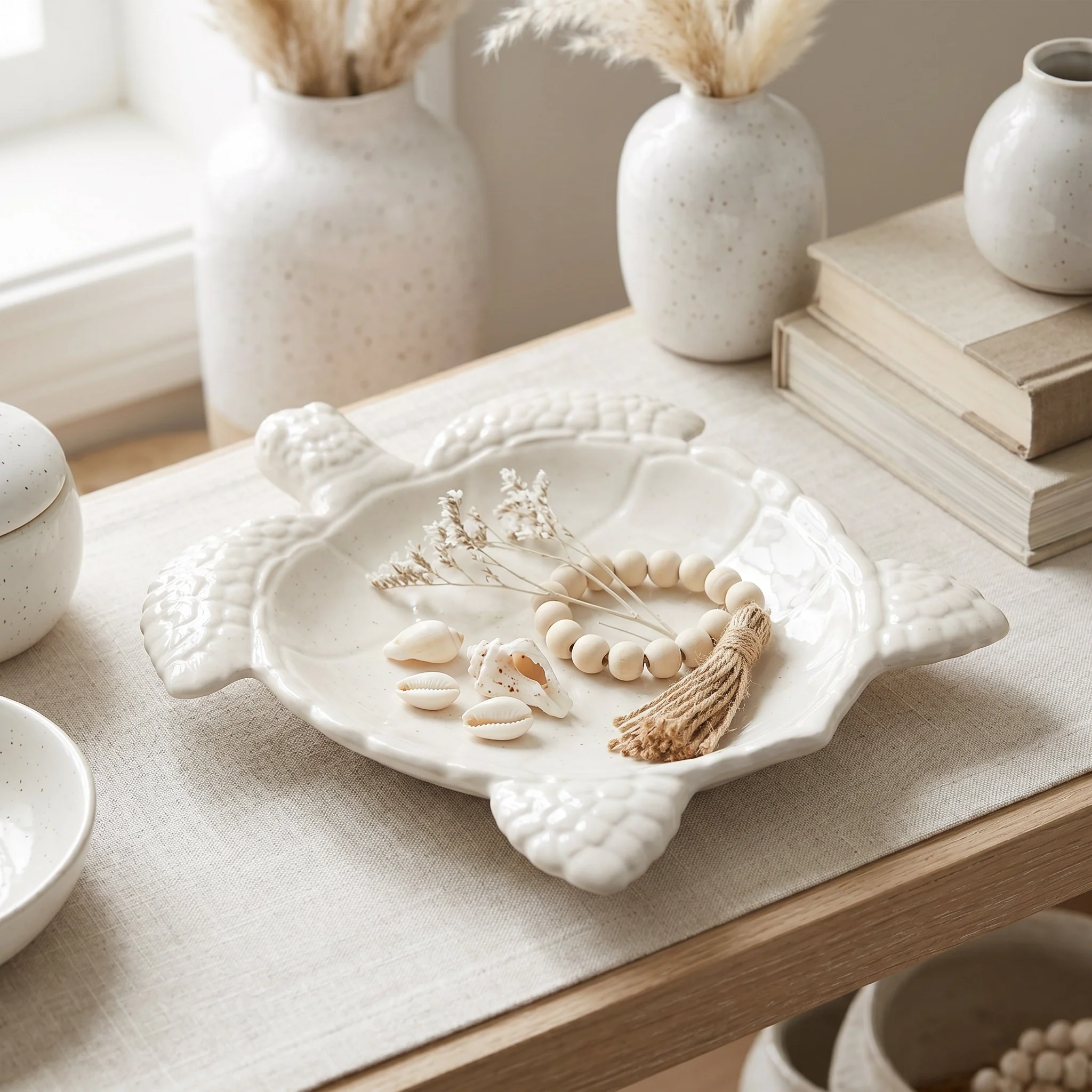 Refined Sea Turtle Decorative Tray Gypsum White 9 Detailed