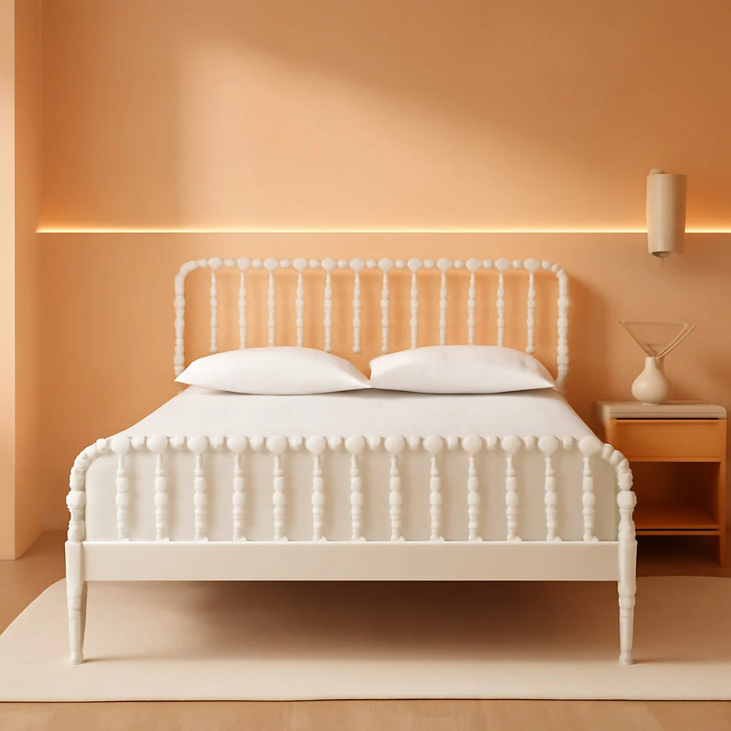 High-Performance Lucera Full Platform Bed White Midcentury Rubber wood Clean