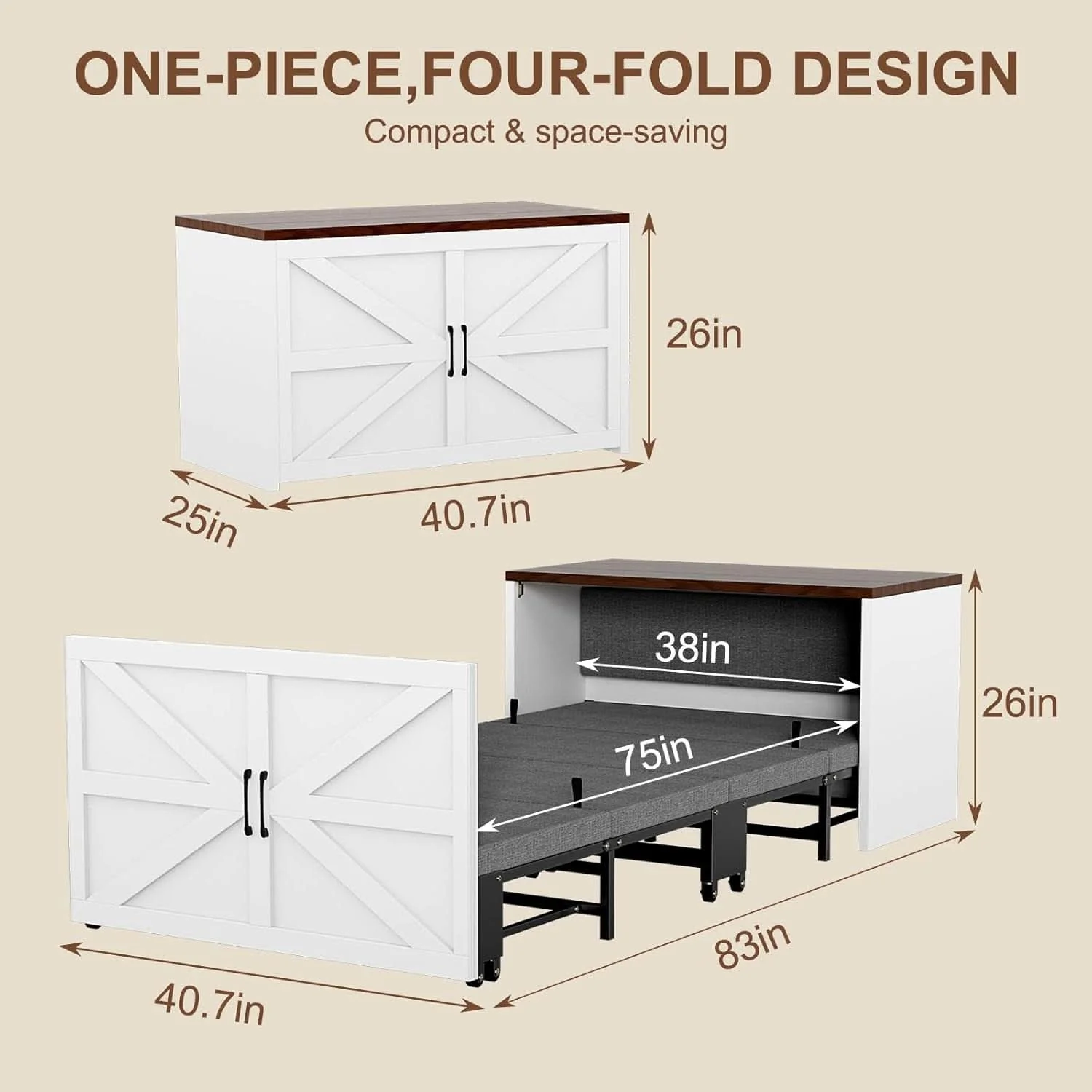 Lightweight Walnut White Twin Space-Saving Murphy Bed Mattress Reliable