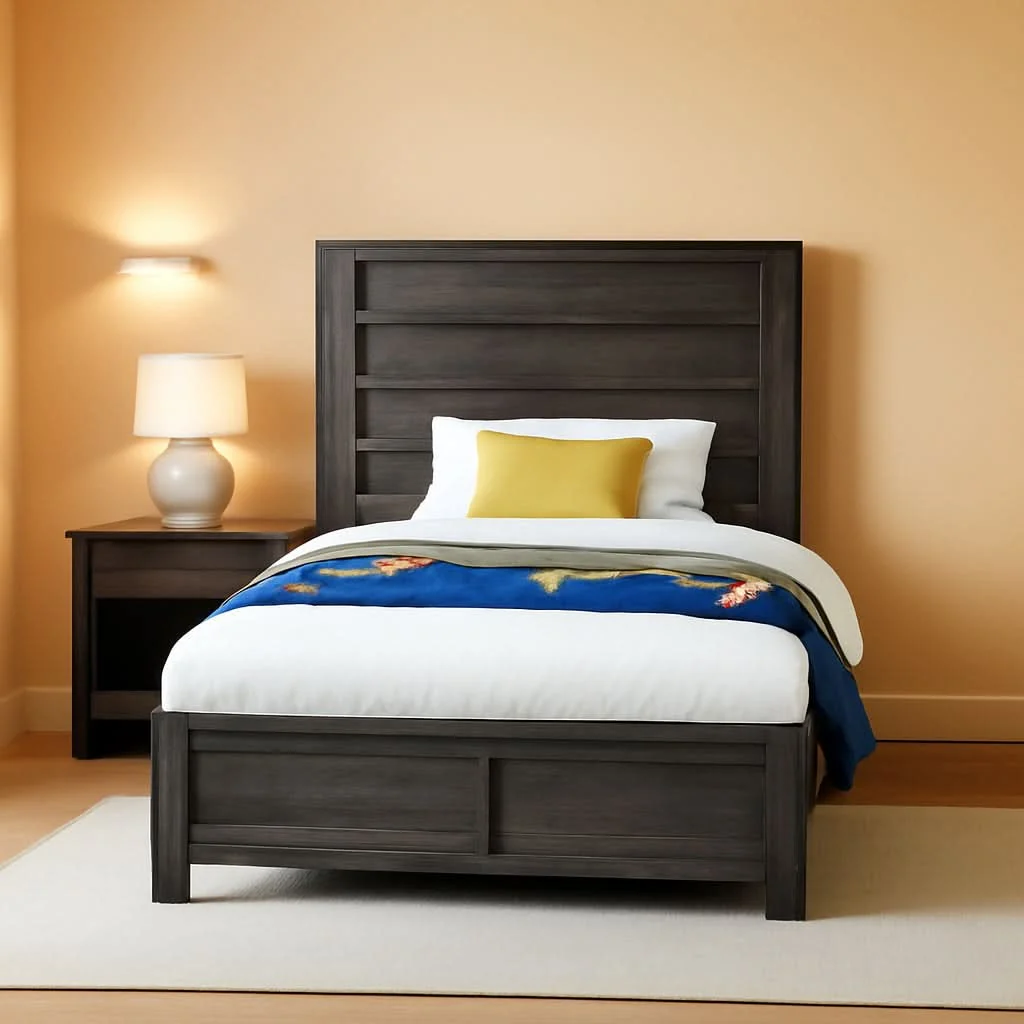 Relaxed Twin Platform Bed 49in Fluted Headboard Natural Grey Recyclable