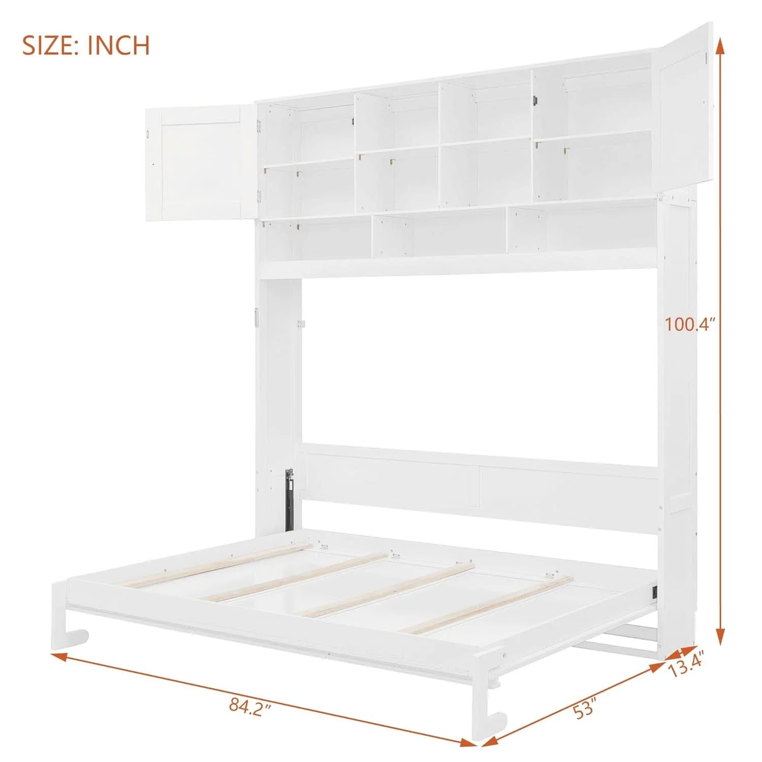Natural Queen Murphy Bed With Bright White Storage Cabinets Unique