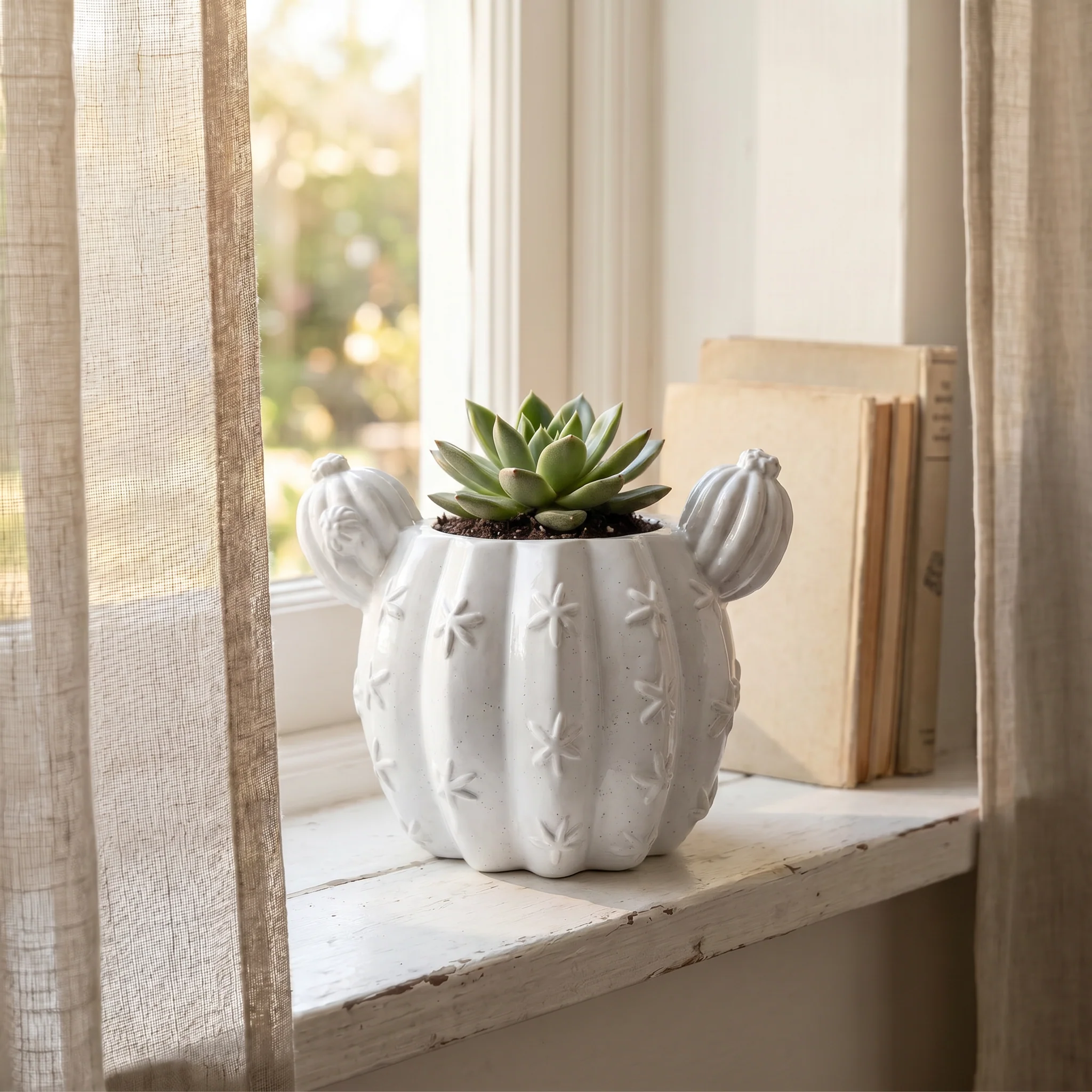 Breathable Barrel Cactus Planter Gypsum White 3.5 Classic