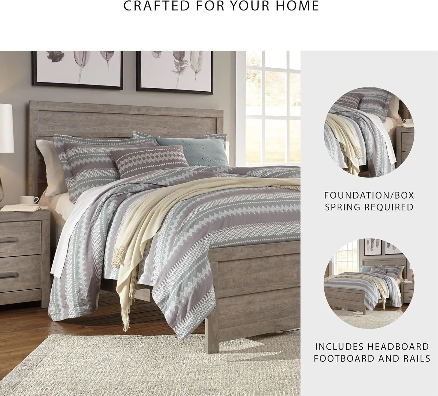 Enhanced Weathered Gray Queen Panel Bed Engineered Lumber wood Genuine