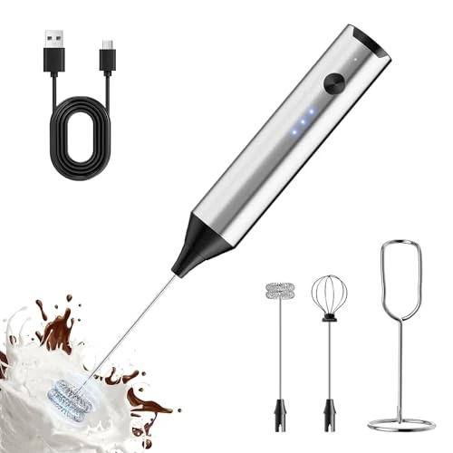 Optimized Rechargeable Milk Frother with Stand Detailed