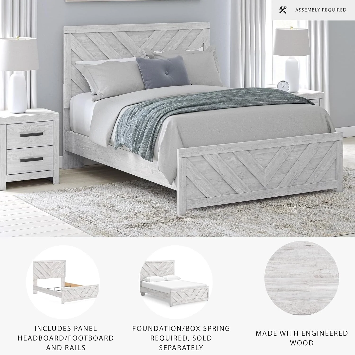 Trendy Ashley Cayboni Farmhouse Queen Panel Bed White wash Consistent