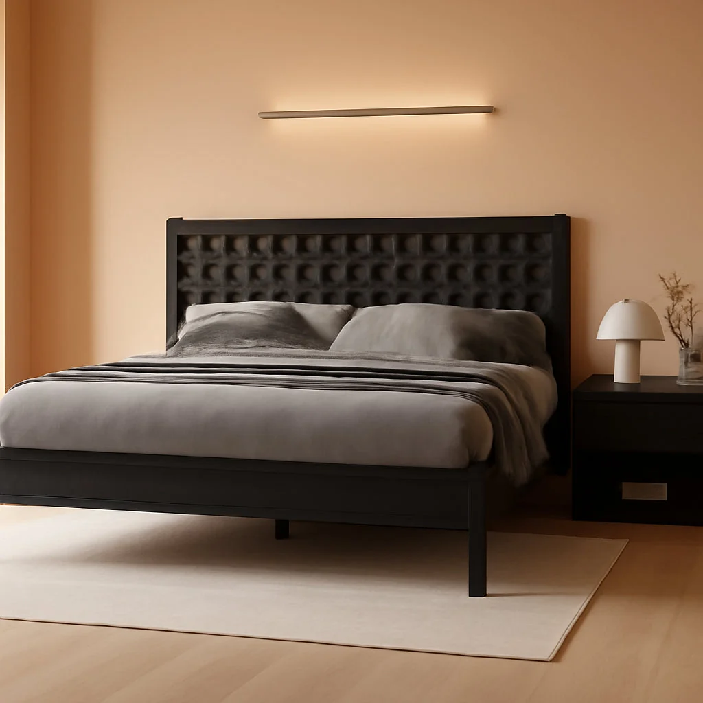 Versatile King Size Platform Bed Ebony Solid Wood Construction Functional