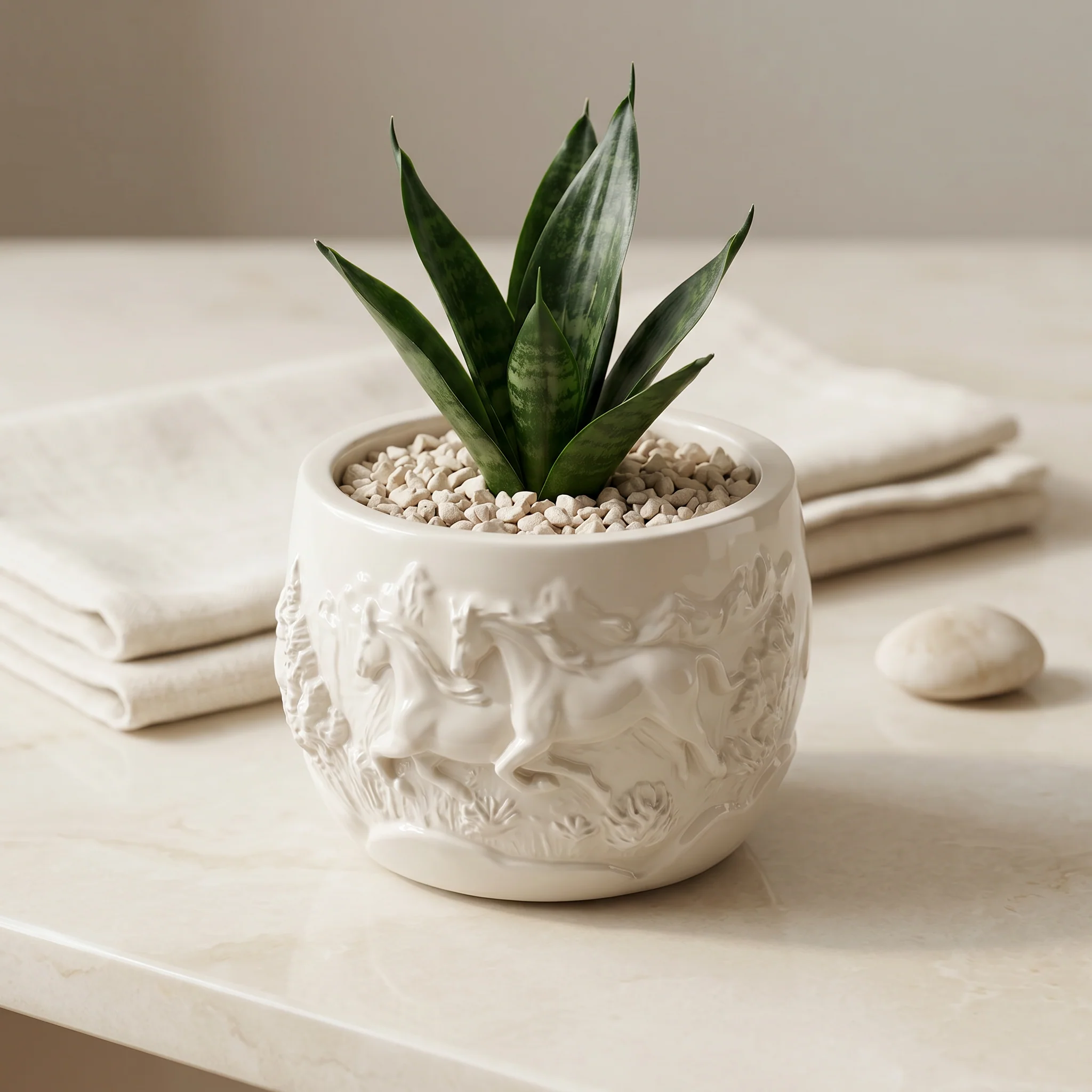 Excellent Mustang Horse Relief Planter Gypsum White 3 Specialty