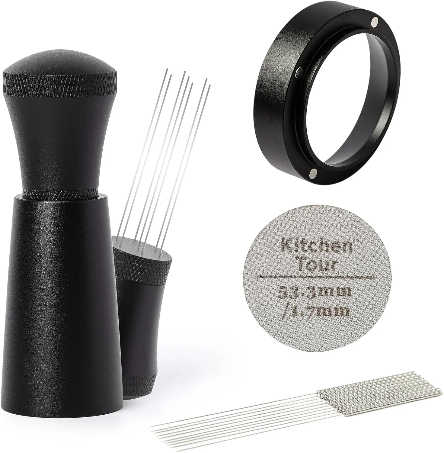 Specialty KitchenTour Espresso Accessories Kit 53.5mm WDT Tool Dosing Funnel and Puck Screen Set 304 Stainless Steel Needle Coffee Distribution Stirrer Organic