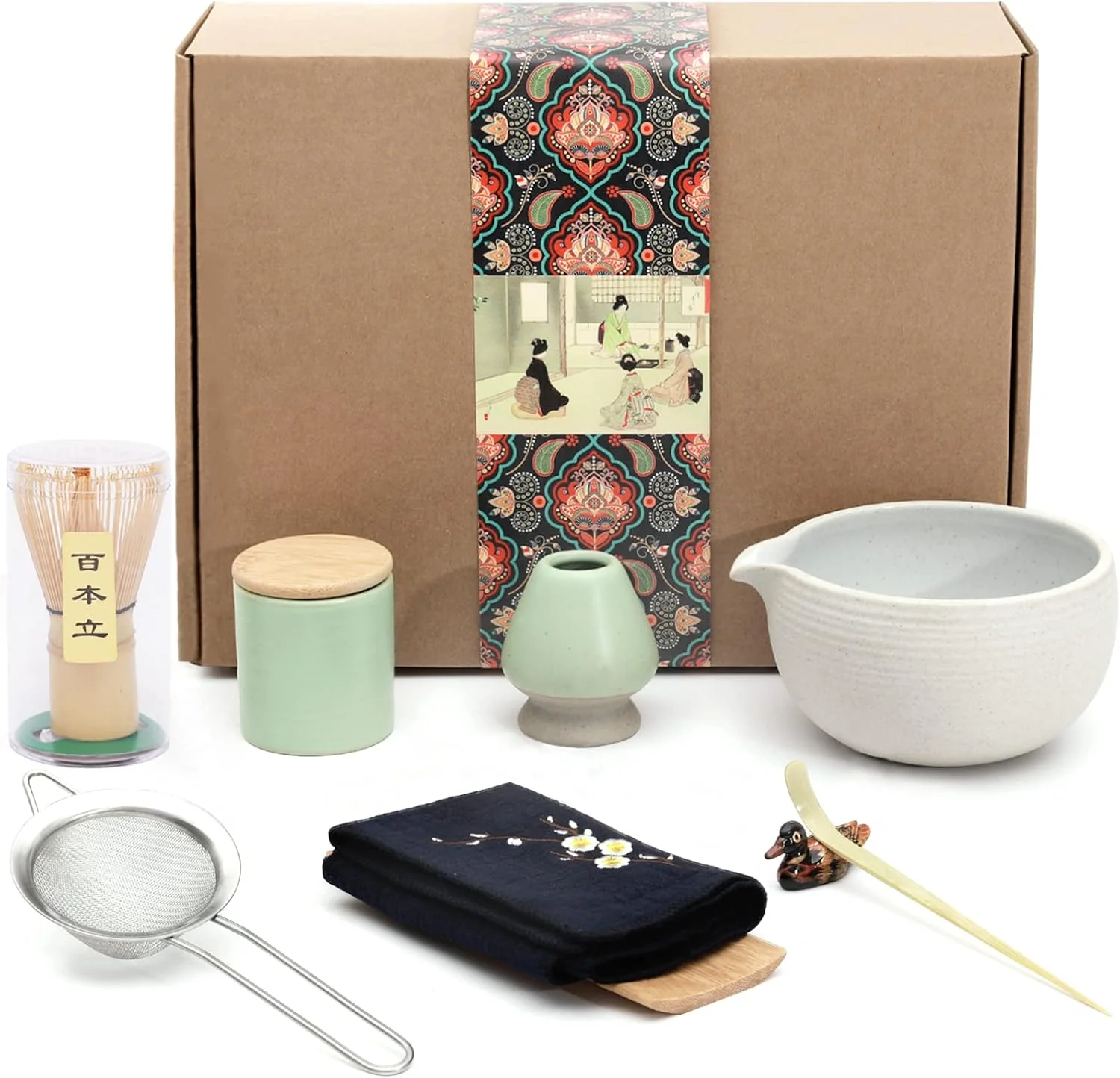 Environmentally Friendly Artcome Japanese Matcha Tea Set Bowl with Pouring Spout Whisk Tea Scoop Ceramic Whisk Holder Matcha Powder Caddy Handmade Matcha Ceremony Kit For Japanese Tea Ceremony 9Pcs Luxury