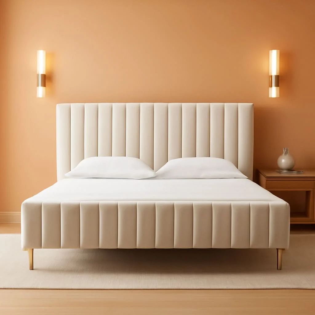 Consistent Ivory King Size Velvet Upholstered Platform Bed Frame Artisan
