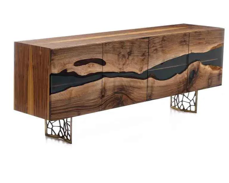 Recyclable Wood and Resin Dining Room Buffet Sideboard Table Voronoi Collection Solid
