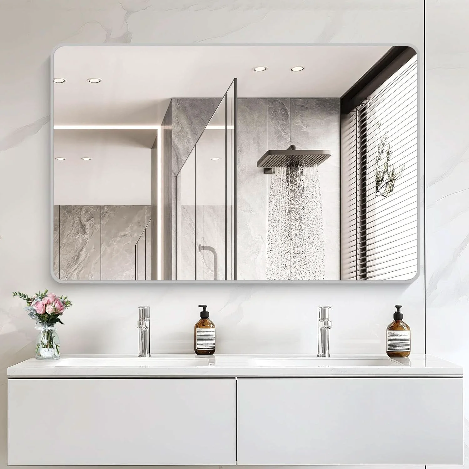 Proven Size 55X36Inches Silver Metal Framed Vanity Mirror Easy-to-Use