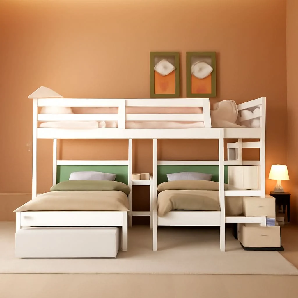 Elegant White Triple Bunk Bed With Storage Staircase Full Over Twin And Twin B Long-Lasting