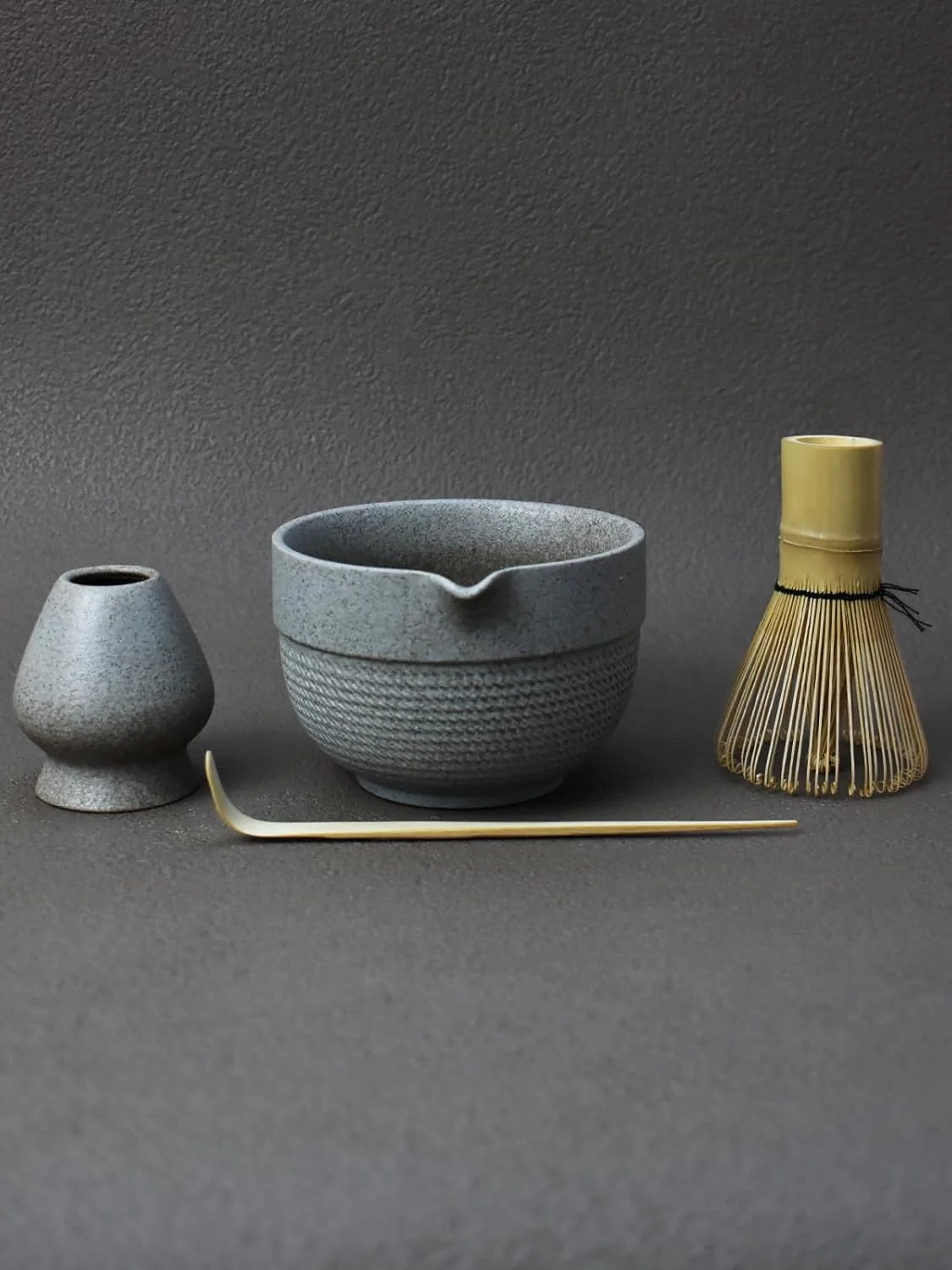 Official Artcome Minimalist Matcha Tea Set – 4-Piece Japanese Matcha Kit with Matte Speckled Ceramic Bowl Spout Bamboo Whisk Holder Scoop Manual Trendy