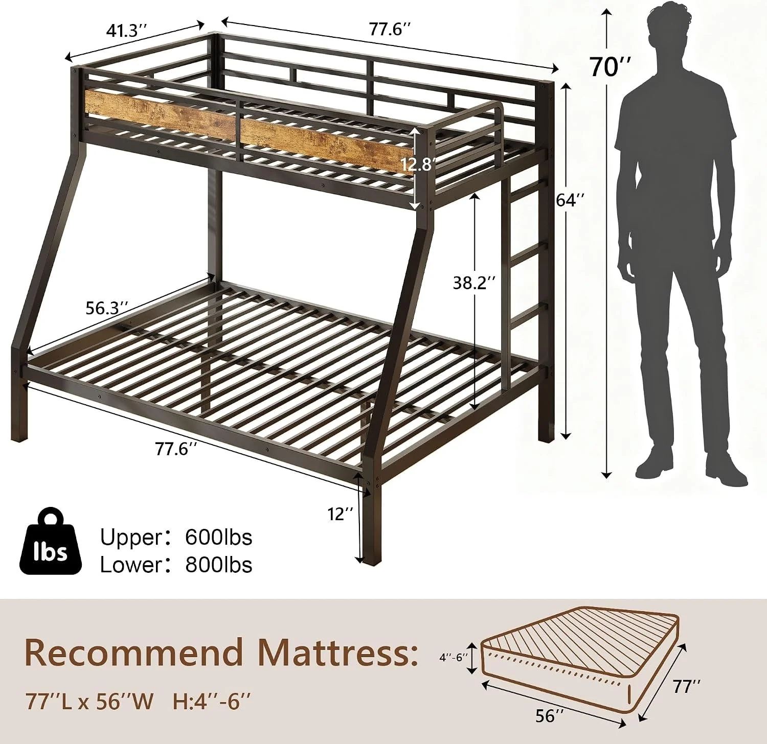 Durable Twin Over Full Bunk Bed With Industrial Guardrail System Original Design