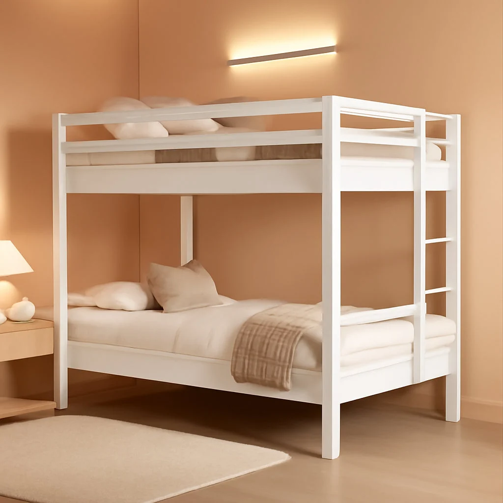 Expertly Made White Heavy Duty Metal Bunk Bed Full Over Full Ladder Effective