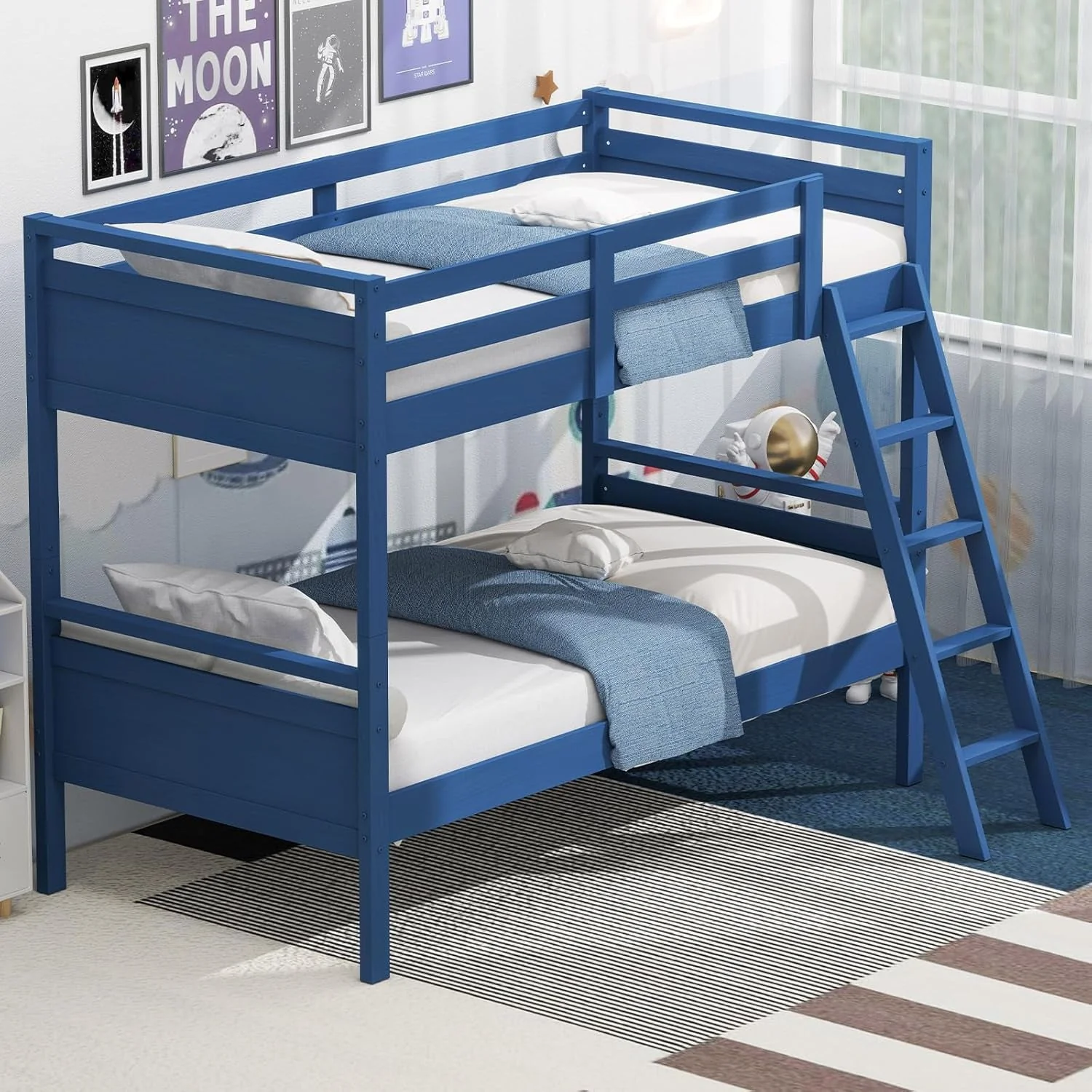 Contemporary Navy Blue Convertible Twin Over Twin Bunk Bed For Kids Trusted