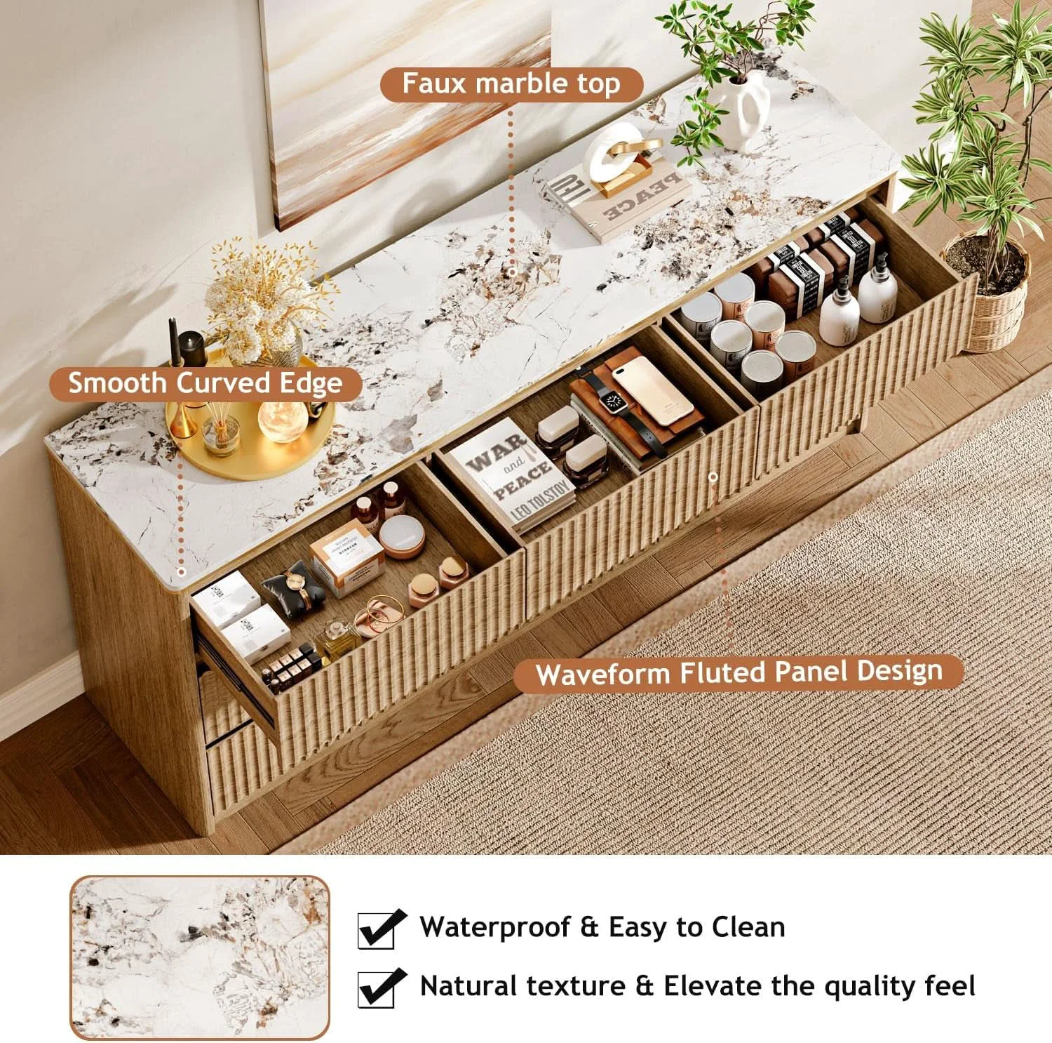 Artisan 9 Drawer Dresser Chest With PolishedMarbleTabletop Outstanding