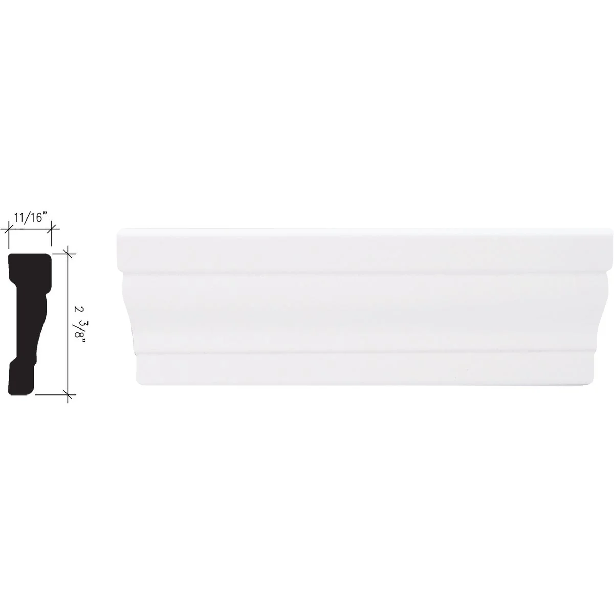 Prestigious Inteplast Building Products 11 16 In. W. x 2-3 8 In. H. x 7 Ft. L. Crystal White Polystyrene Colonial Casing High-End