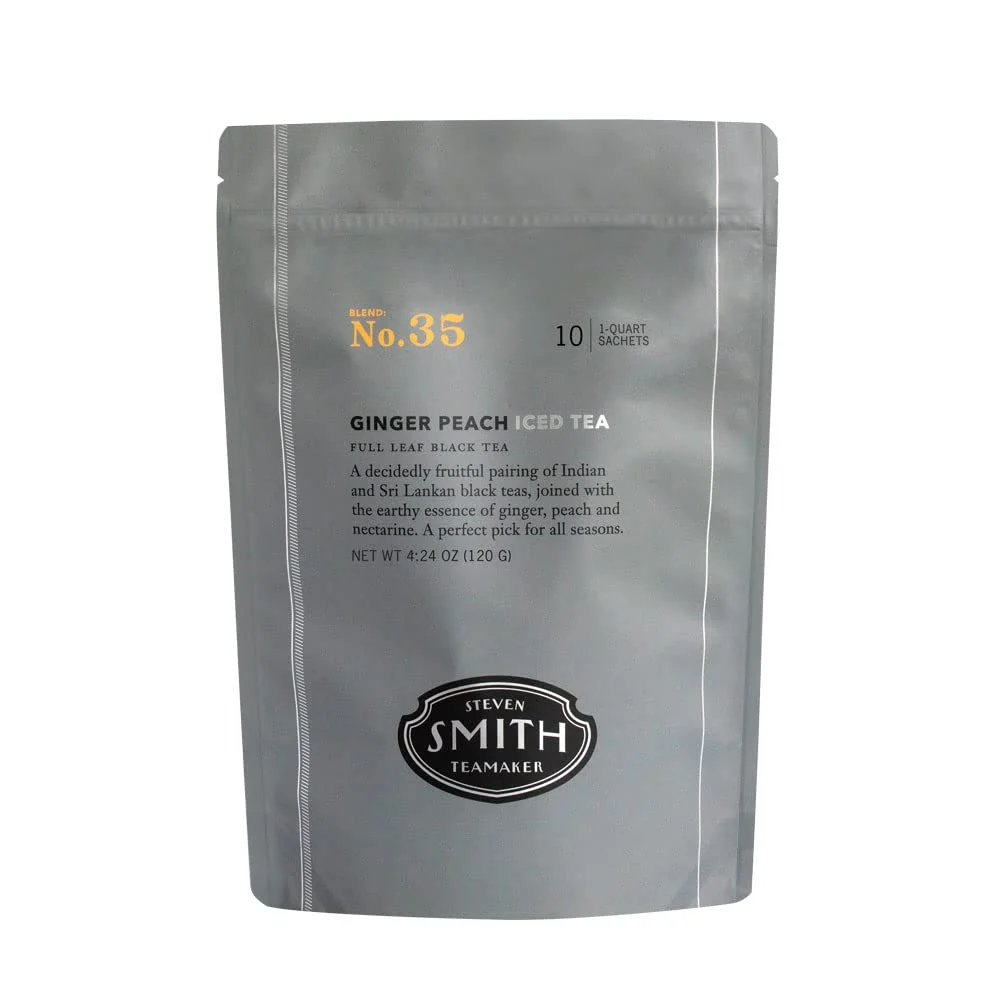 Sustainable Steven Smith Teamaker Ginger Peach Iced Tea No. 35 Refreshing Caffeinated Sugar- Sustainably Grown Full Leaf Black Iced Tea Bags 10 Count Selected