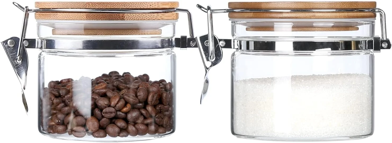 Reusable KKC HOME ACCENTS 2-Pack 16oz Glass Canisters with Airtight Bamboo Lids Dependable
