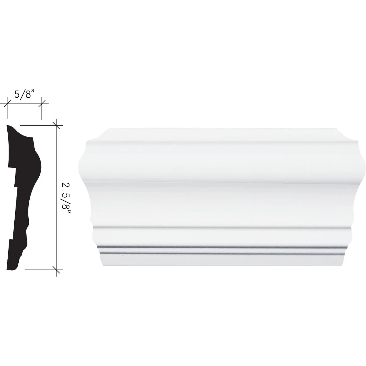 Pure Inteplast Building Products 5 8 In. x 2-5 8 In. x 8 Ft. Crystal White Polystyrene Chair Rail Molding Soft