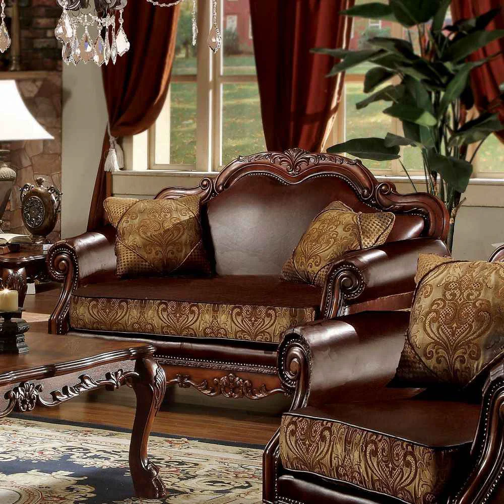High-Performance Dresden – Loveseat With 2 Pillows – Brown Synthetic Leather Chenille Cherry Oak Relaxed