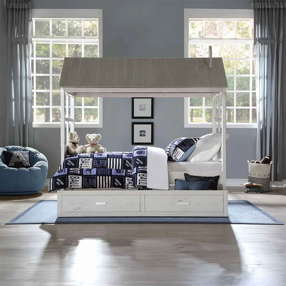 Recyclable Tree House II – Twin Bed – Weathered White Washed Gray Minimalist