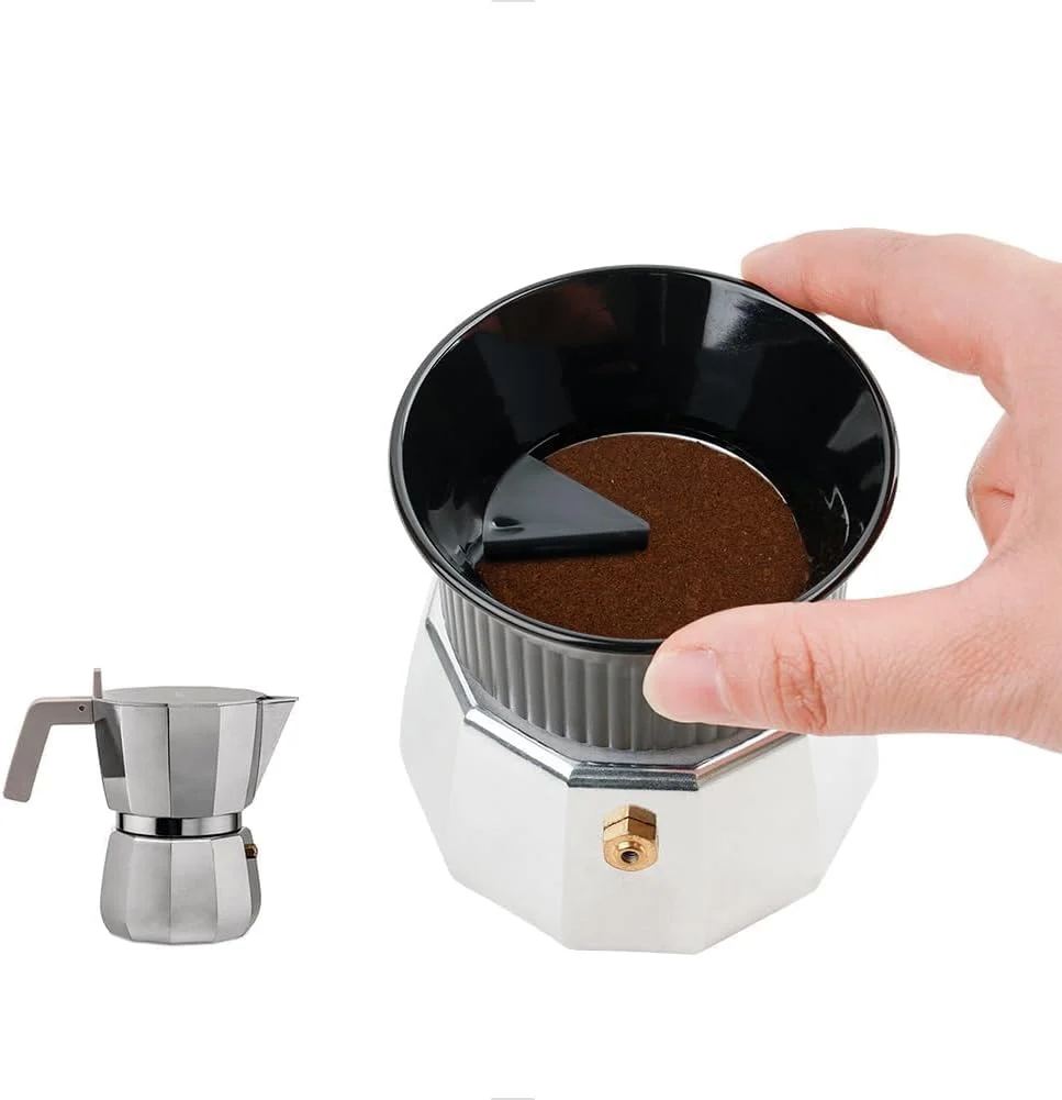 Advanced watchget Moka Pot Dosing Funnel – 54mm Espresso Coffee Dosing Ring Plastic Powder Receiver and Distribution Tool for 3-Cup Moka Express Pot Black Original