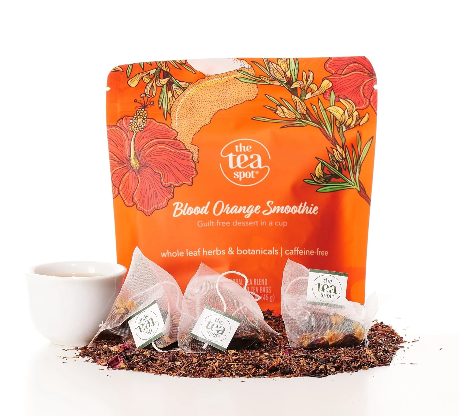 Fine Crafted The Tea Spot Blood Orange Smoothie Herbal Tea Blend of Rooibos Tea Orange Peel Hibiscus Rosehips Rose Petals Safflowers Exceptional