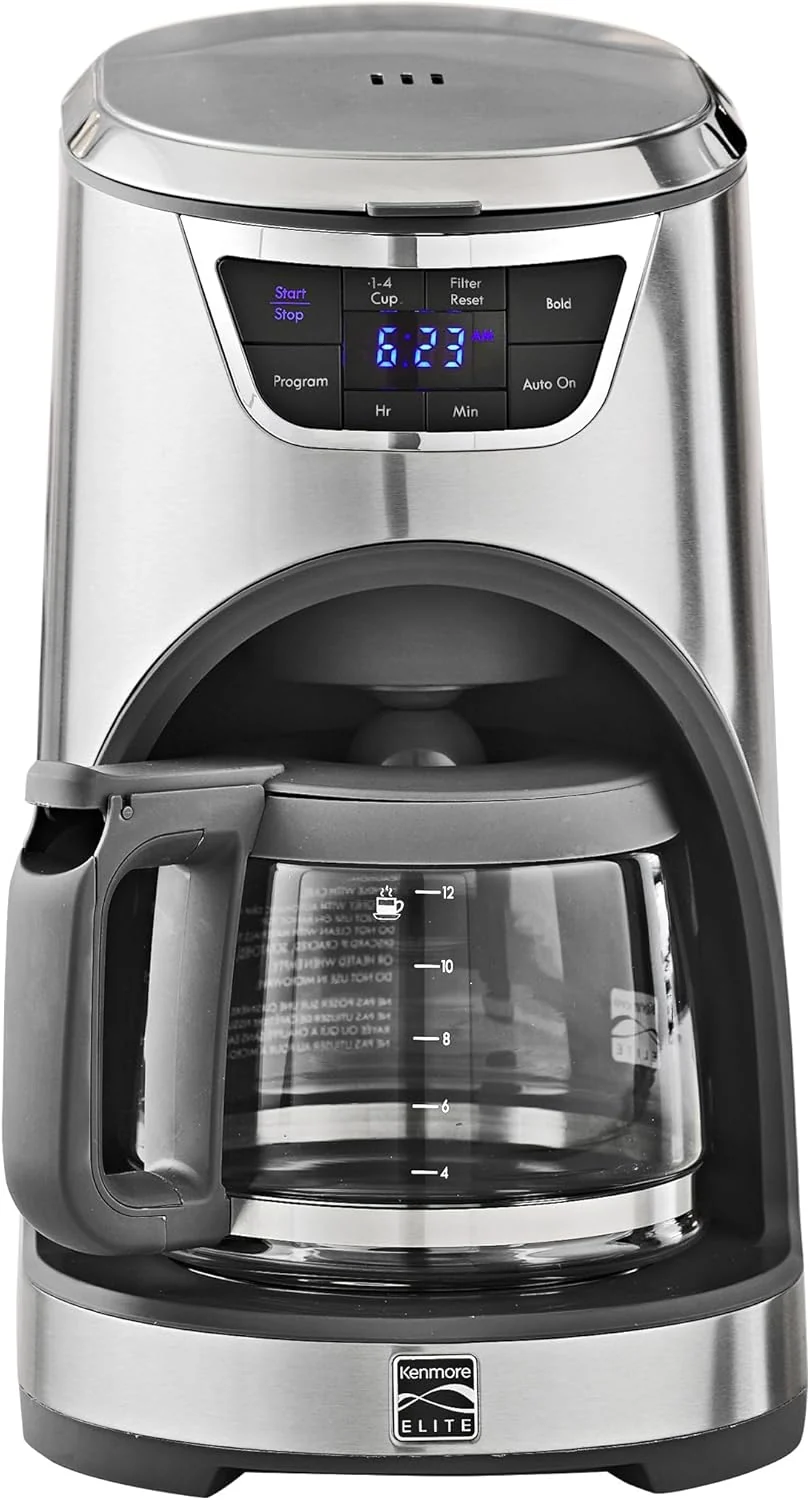 Genuine Kenmore Elite Drip Coffee Maker – 12 Cup Programmable Cafe Machine With Glass Pot Regular Bold Brew Auto Shut Off Large Water Reservoir High-Performance