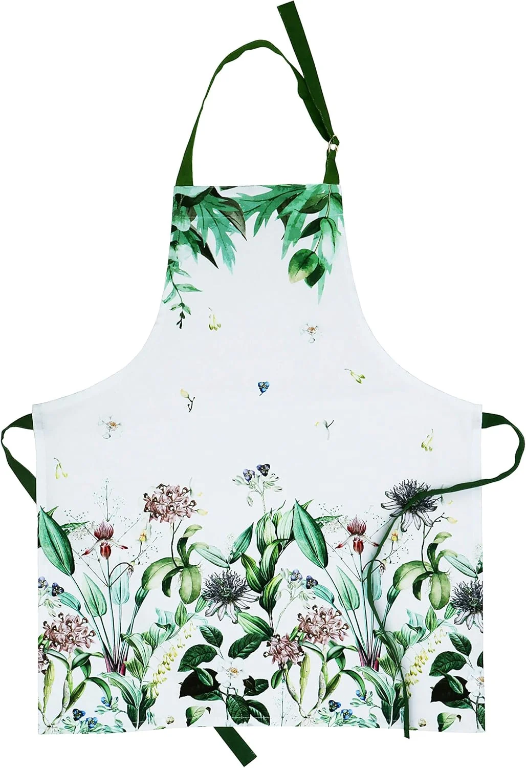 Sustainable Amour Infini Cotton kitchen Aprons with Adjustable Strap Waist Ties for Baking Cooking Gardening Spring Apron Floral Shrubs- 27.5 x 33 Inches Secure