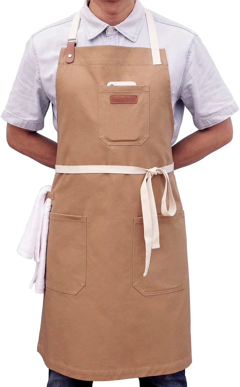 Premium Material Kitchen Apron Mens Womens Professional Chef Bib Apron for Cooking Grill BBQ Cotton with Pockets Towel Loop and Adjustable Neck Straps Soft